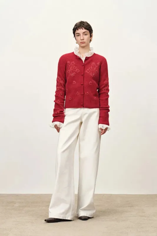 Letitia Hand Crocheted  Beaded Floral Cardigan in Wool Alpaca Blend Knit made by Fabrique