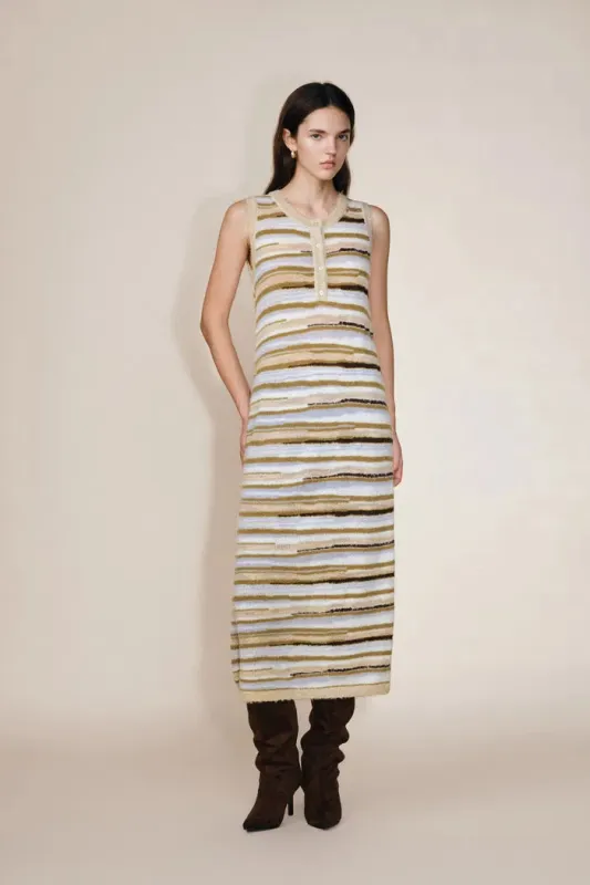 Green River Bouclé Mixed Stripe Tank Dress in Merino-Mohair Multi-Yarn made by Fabrique