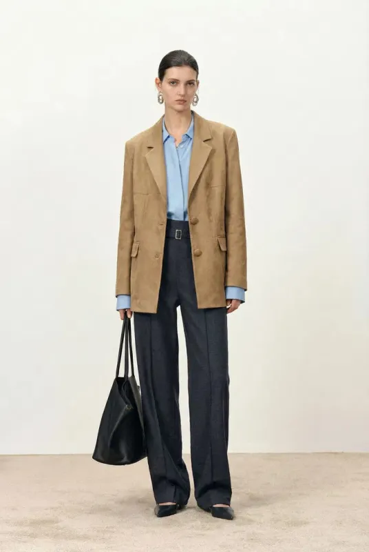 Kendall Straight Notched Lapel Blazer in Faux Suede made by Fabrique