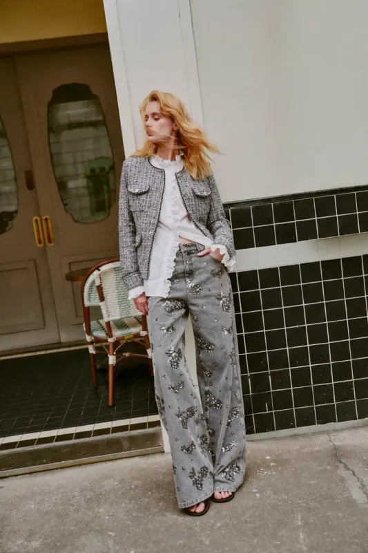 Star Hand Beaded Straight Leg Jeans in Cotton Denim made by Fabrique