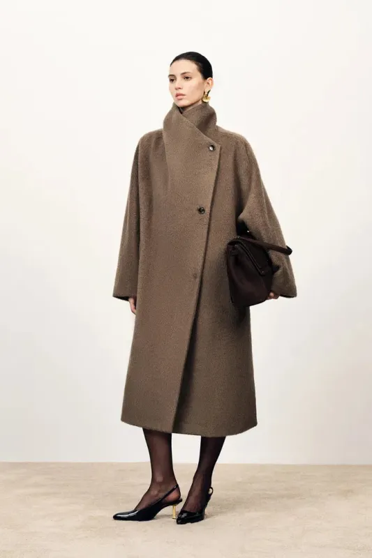 Lumi Mocha Wrap Coat in Alpaca Wool Blend made by Fabrique