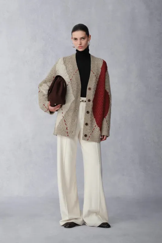 Mirna Oversized Argyle Cardigan in Merino Wool made by Fabrique