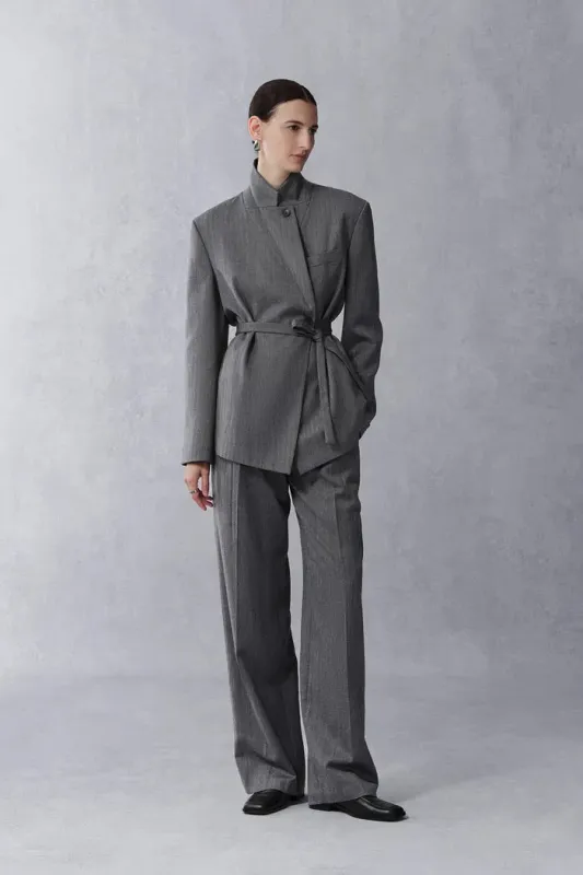 Kano Single Button Tie Waist Blazer and Pants Matching Set in Fine Wool Blend made by Fabrique