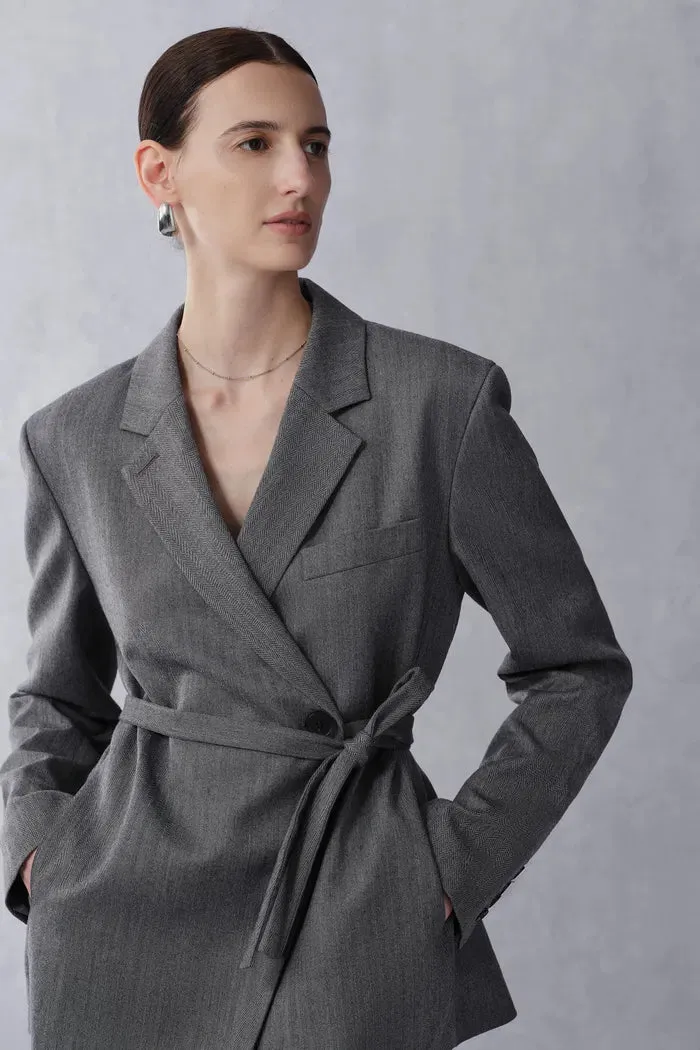 Kano Single Button Tie Waist Blazer and Pants Matching Set in Fine Wool Blend sold by Fabrique product image thumbnail 2