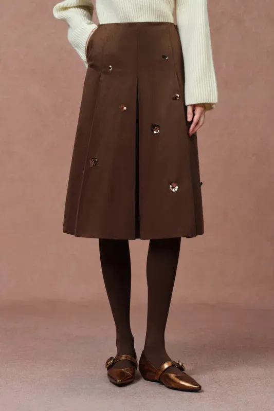 Peggy Pleated Beaded Skirt in Faux Suede made by Fabrique