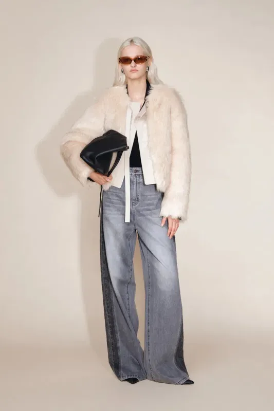 Beryl Round Collar Short Coat in Faux Fox Fur made by Fabrique