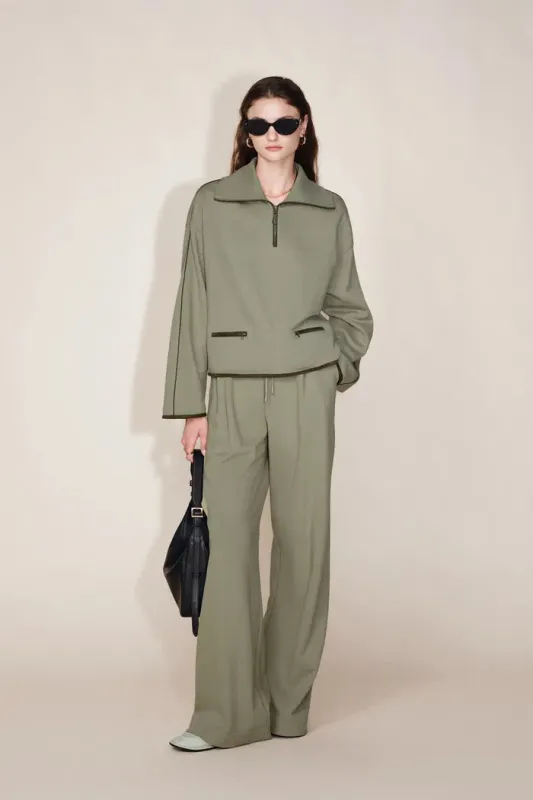 Jane Contrast Trimmed Lapel Zip Up Sweatshirt in  Cotton made by Fabrique