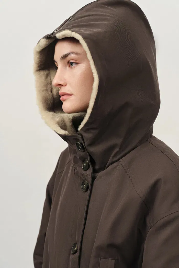 Doris Detachable Quilted Lining and Fur Collar Parka in Cotton Blend Twill sold by Fabrique product image thumbnail 5