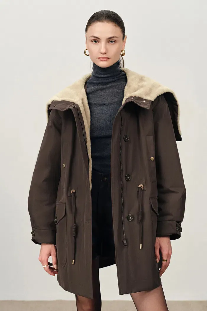 Doris Detachable Quilted Lining and Fur Collar Parka in Cotton Blend Twill sold by Fabrique product image thumbnail 2