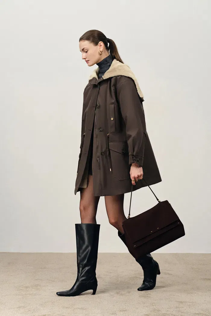 Doris Detachable Quilted Lining and Fur Collar Parka in Cotton Blend Twill sold by Fabrique product image thumbnail 3