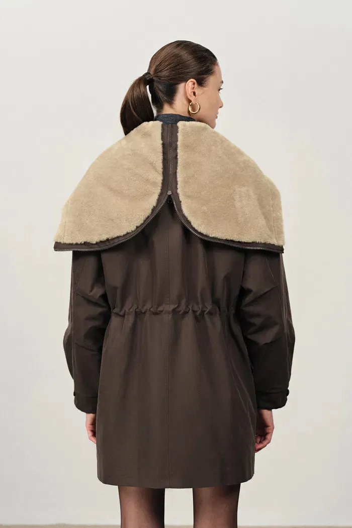 Doris Detachable Quilted Lining and Fur Collar Parka in Cotton Blend Twill sold by Fabrique product image thumbnail 4
