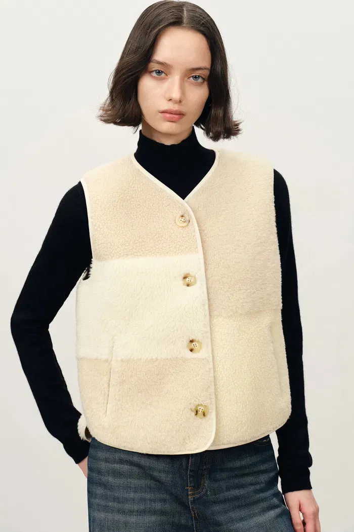 Stoke Reversible Color Block Lambswool Vest Jacket in Merino Wool Teddy sold by Fabrique product image thumbnail 4