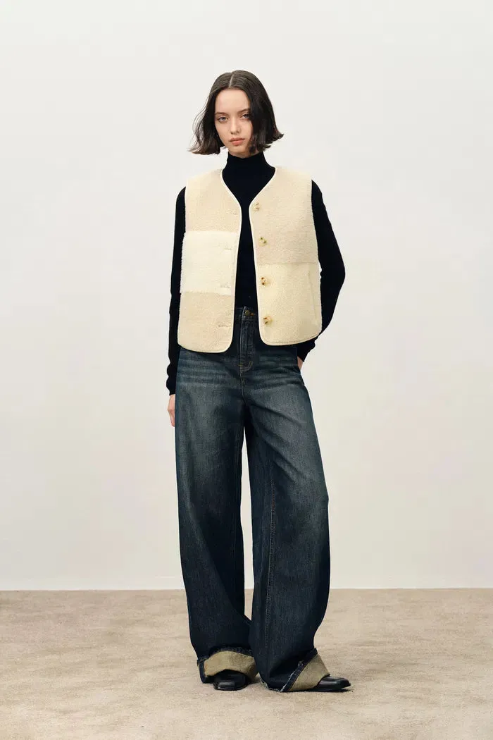 Stoke Reversible Color Block Lambswool Vest Jacket in Merino Wool Teddy sold by Fabrique
