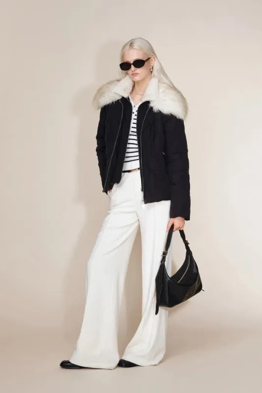 Stella Layered Look Faux Fur Collar Down Jacket in Sorona 4-Way Stretch Fabric made by Fabrique