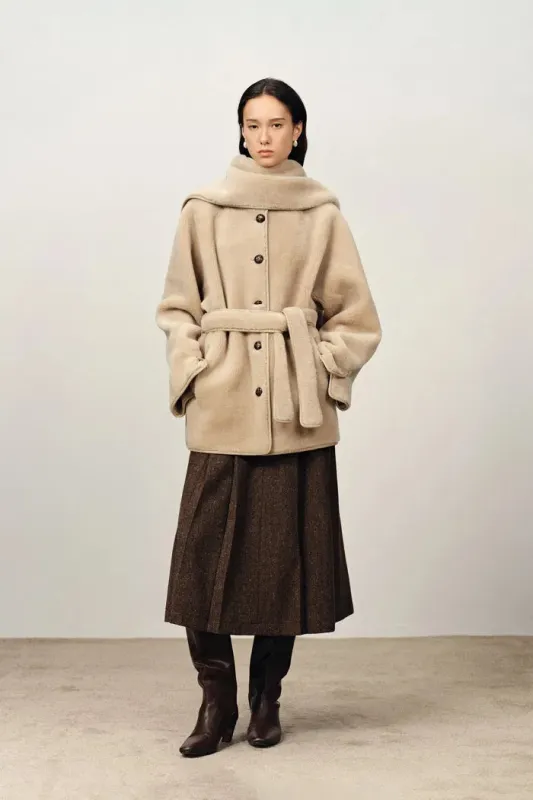 Carla Reversible Detachable Scarf Coat in Merino Wool sold by Fabrique