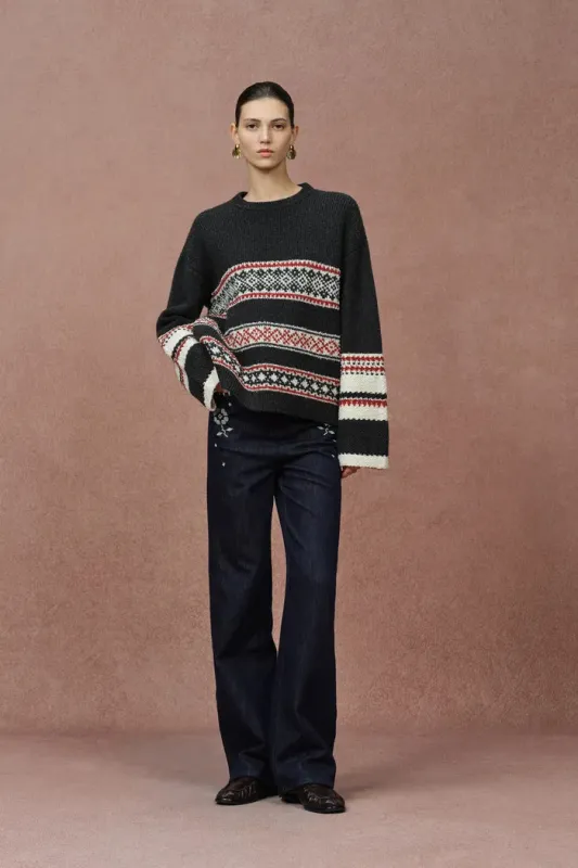 Corvara Nordic Fair Isle Roomy Sleeve Sweater in Merino Wool made by Fabrique