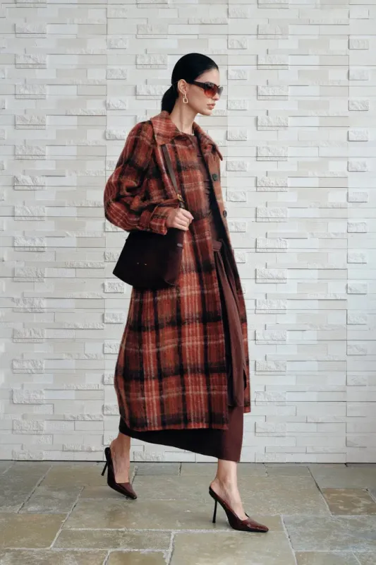 Cristha Check Wool Coat in Merino Mohair Tweed made by Fabrique