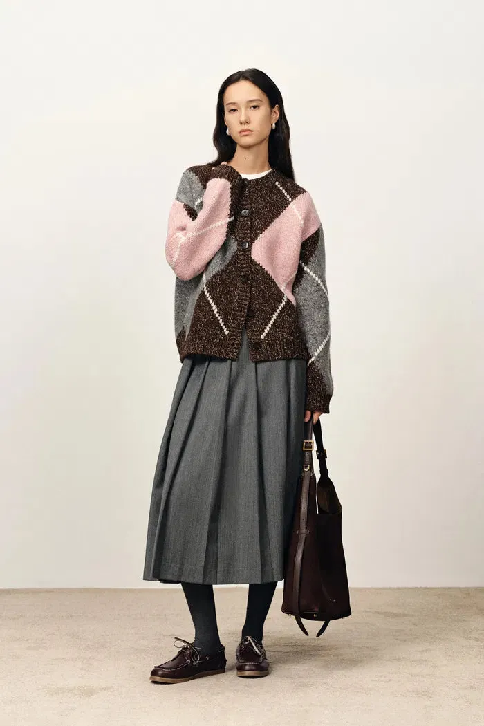 Ganache Contrast Check Cardigan in Coarse-Spun Merino Wool Knit sold by Fabrique product image thumbnail 3