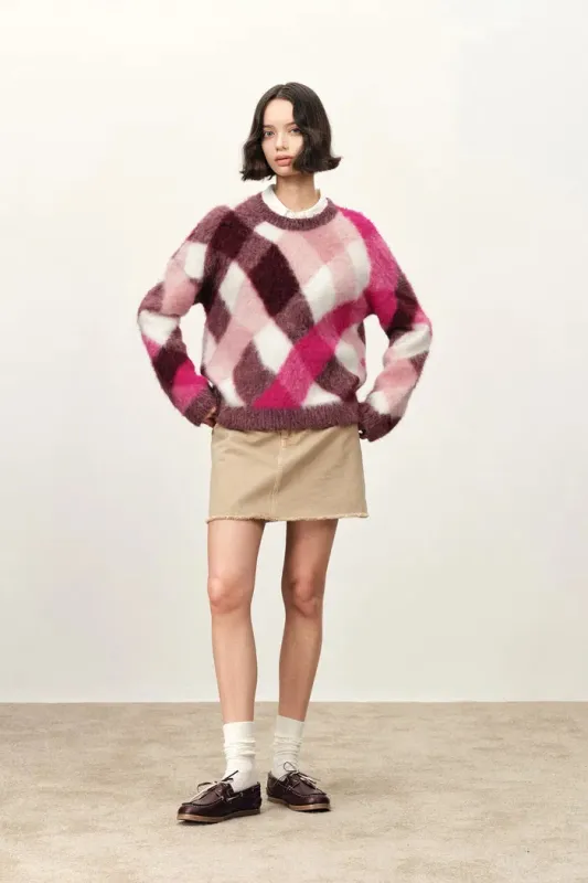 Alice Irregular Plaid Sweater in Wool Alpaca Blend made by Fabrique