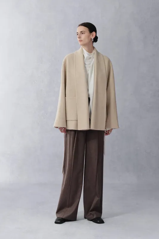Buka Robe Style Coat in Wool Camel Hair Blend made by Fabrique
