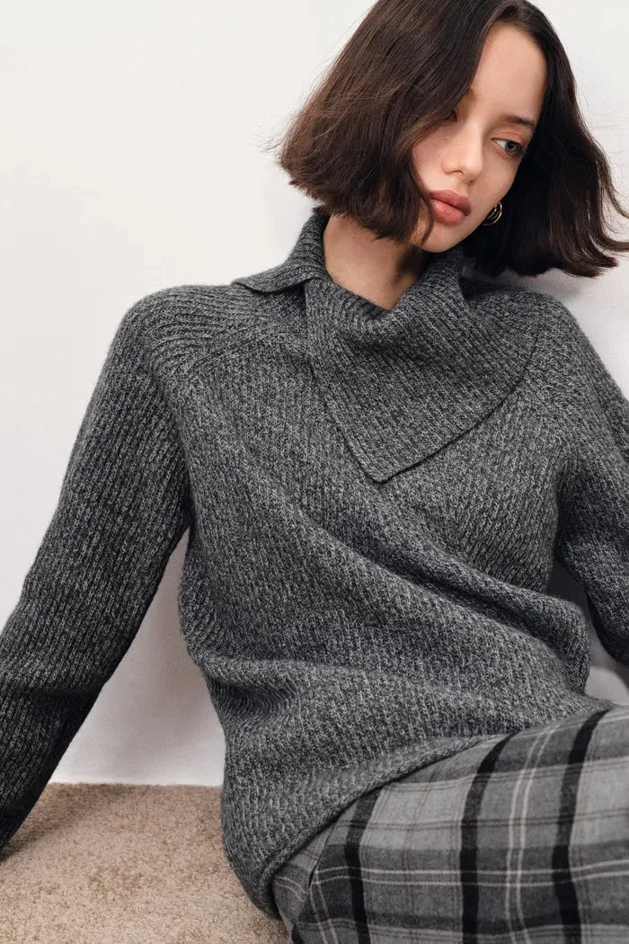 Hannah Asymmetrical Scarf Collar Sweater in Yak Down Knit sold by Fabrique product image thumbnail 3