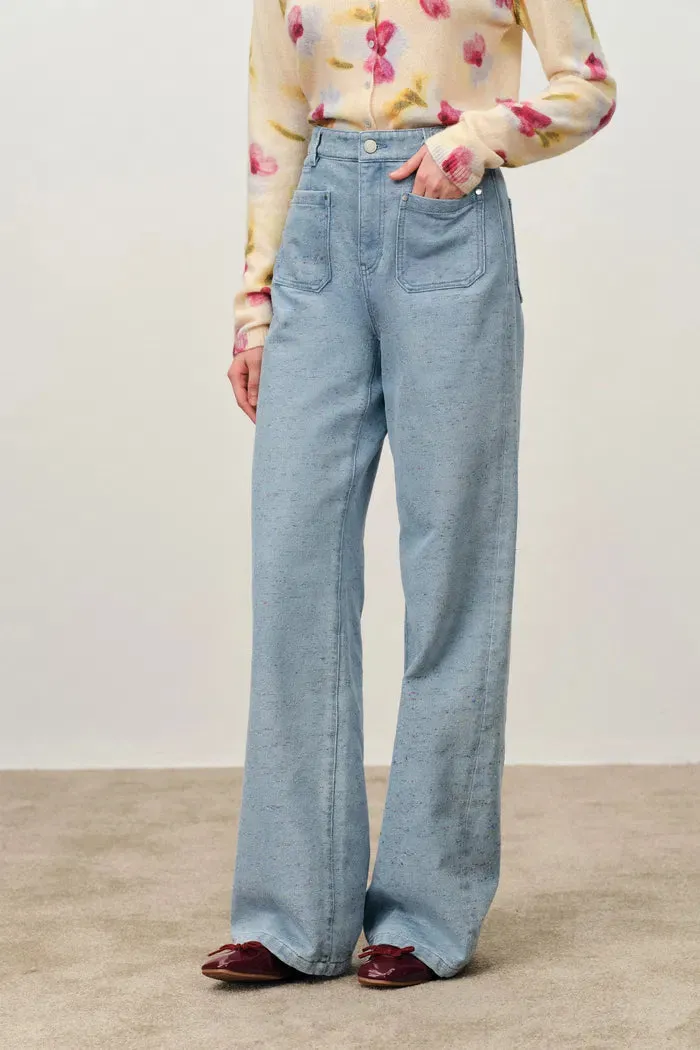 Linna Double Patch Pocket Jeans in Colorful Dot Denim sold by Fabrique