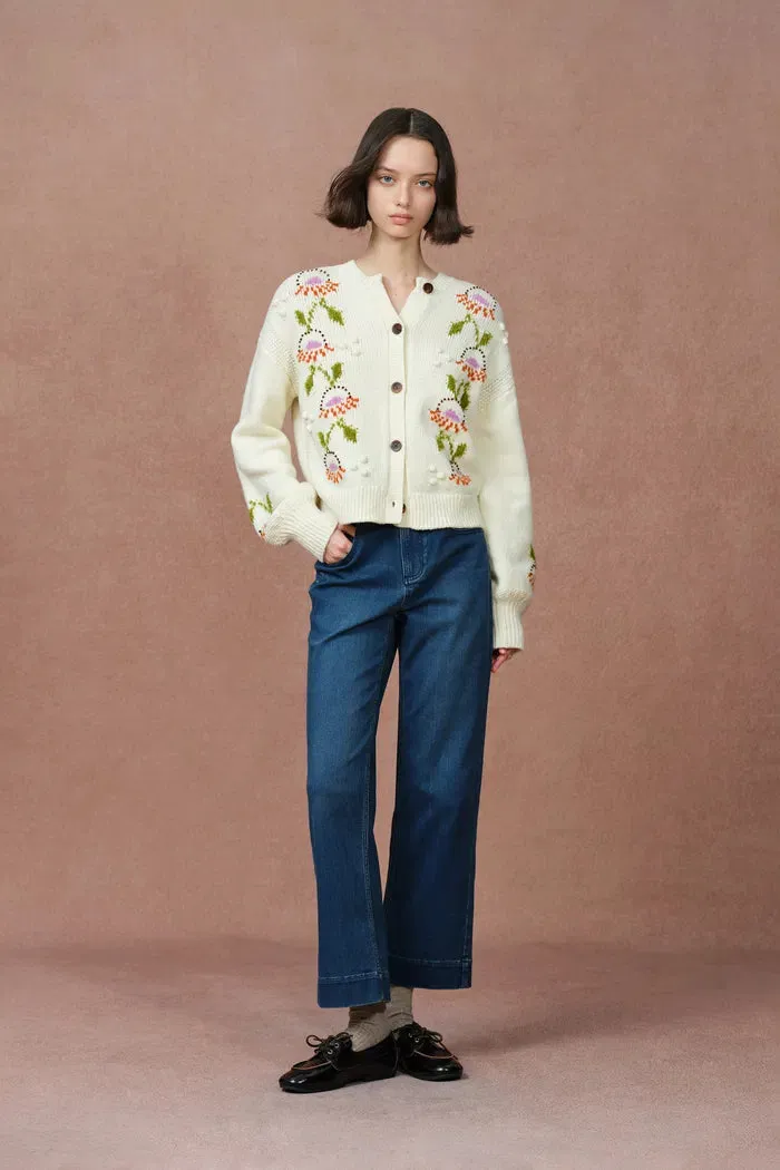 Saga Floral Cardigan in Merino Wool Knit sold by Fabrique
