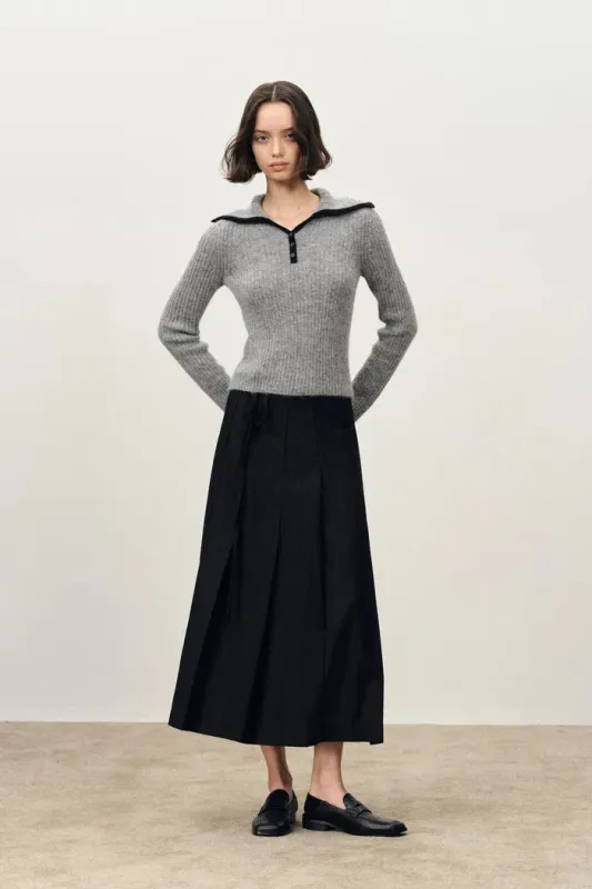 Julie Large Lapel Contrast Collar Fitted Sweater in Wool-Alpaca Blend sold by Fabrique