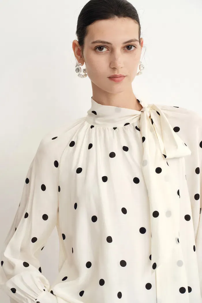 Kari Irregular Polka Dot Flowing Tie Blouse in Silk Satin sold by Fabrique product image thumbnail 4