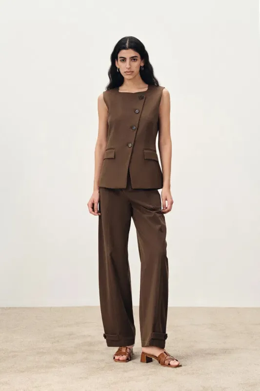 Claire Slanted Placket Sqaure Neck Sleeveless Vest Top in Lightweight Suiting made by Fabrique