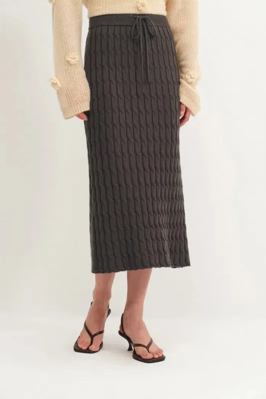 Nora Drawstring Skirt in Merino Wool CableKnit made by Fabrique