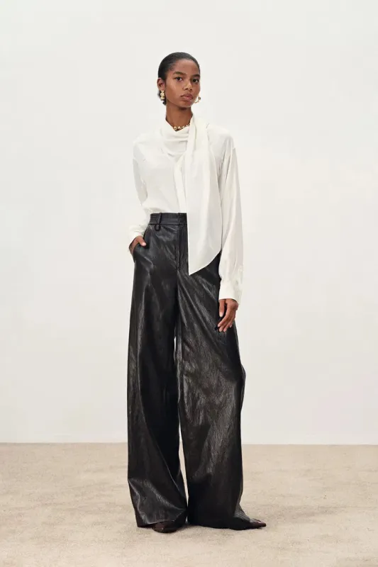 Charlotte Flowing Scarf Style Tie Blouse in Silk Satin made by Fabrique