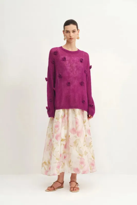 Sally Hand Crochet 3D Floral Camellia Sweater in Mohair Blend made by Fabrique