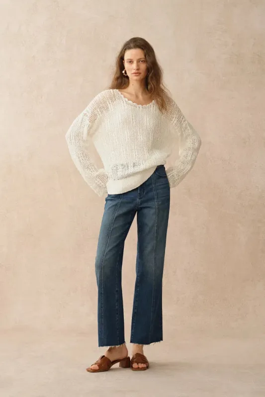 Livy Scalloped Neckline Cardigan in Textured Cotton Knit made by Fabrique
