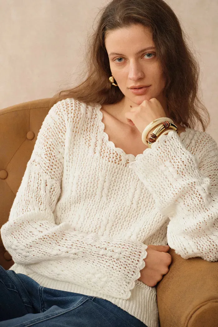 Livy Scalloped Neckline Cardigan in Textured Cotton Knit sold by Fabrique product image thumbnail 5