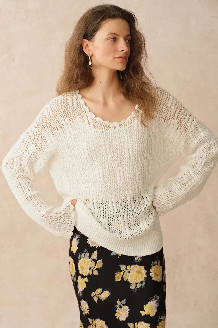 Livy Scalloped Neckline Cardigan in Textured Cotton Knit sold by Fabrique product image thumbnail 2