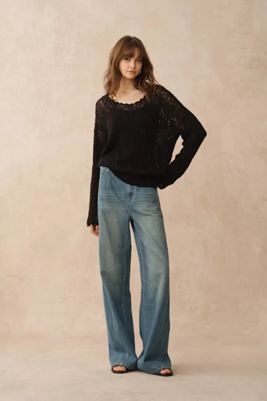 Livy Scalloped Neckline Cardigan in Textured Cotton Knit made by Fabrique