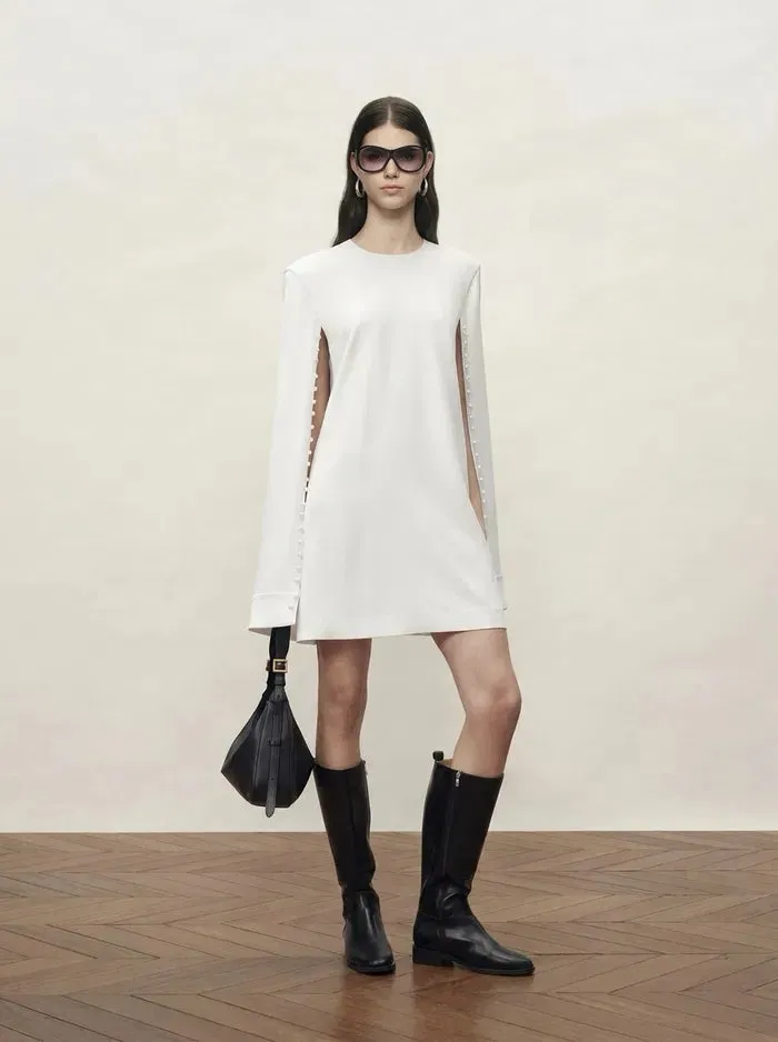 Audrey Pearl Short Cape Dress in Triacetate Blend sold by Fabrique