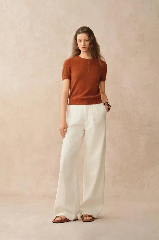 Miya Crew Neck Short Sleeve Top in Merino Wool Knit made by Fabrique