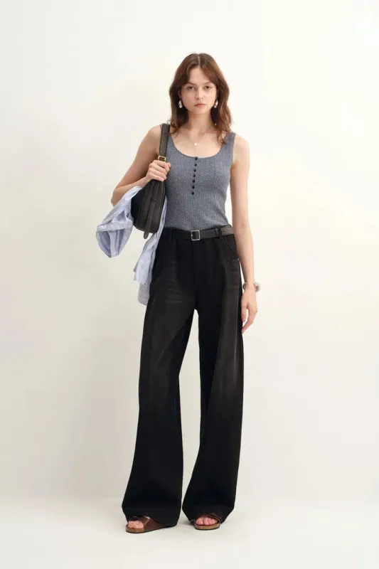 Anna Grey Henley Tank Top in Merino Wool with Stretch made by Fabrique