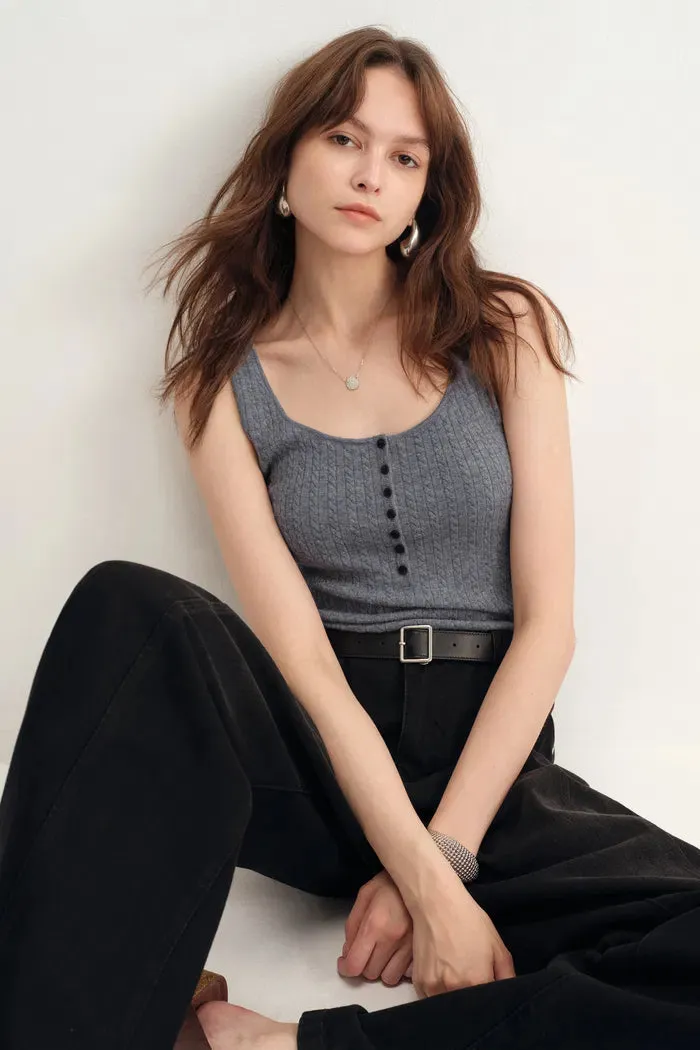 Anna Grey Henley Tank Top in Merino Wool with Stretch sold by Fabrique product image thumbnail 2