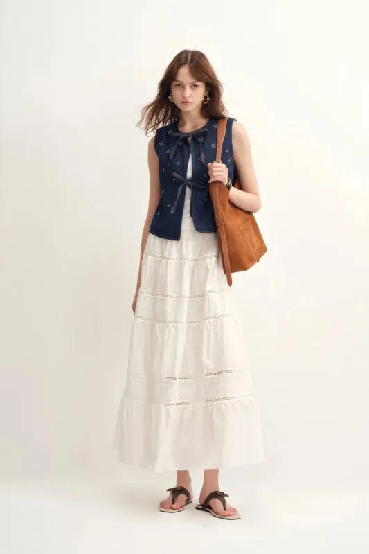 Mira Hand Beaded Star Embellished Sleeveless Top in Lyocell Denim made by Fabrique