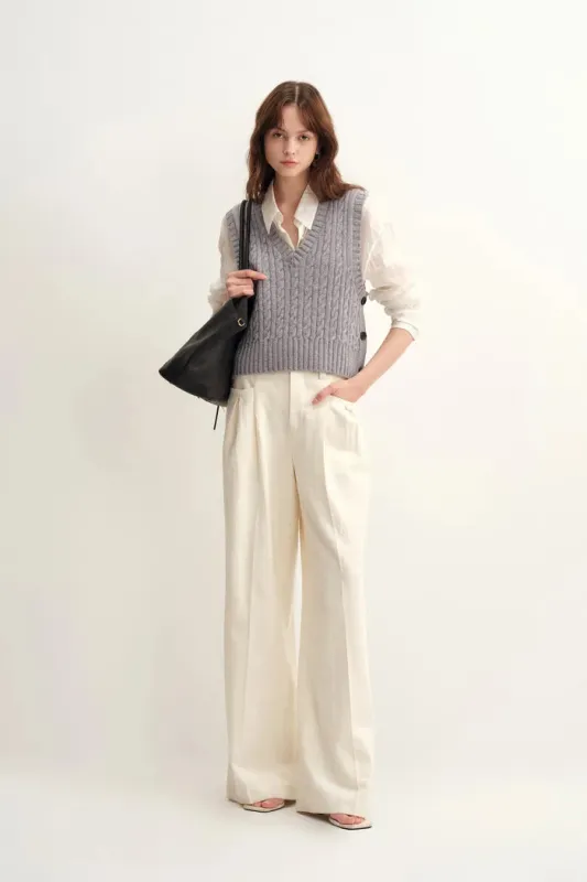 Winnie V Neck Sleeveless Top in Merino Wool Cable Knit made by Fabrique