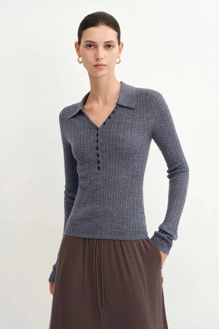 Anna Henley Long Sleeve Top in Merino Wool Knit sold by Fabrique product image thumbnail 2