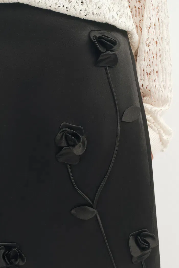 Hana 3D Flora Studded Maxi Skirt in Silk-Wool Satin sold by Fabrique product image thumbnail 4