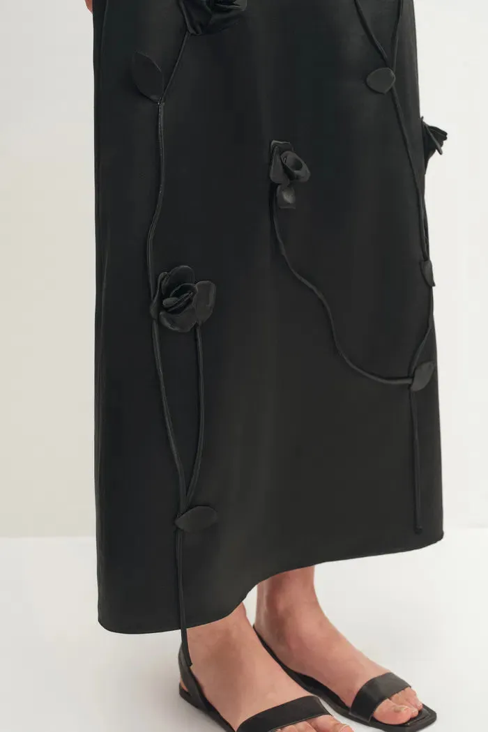 Hana 3D Flora Studded Maxi Skirt in Silk-Wool Satin sold by Fabrique product image thumbnail 5