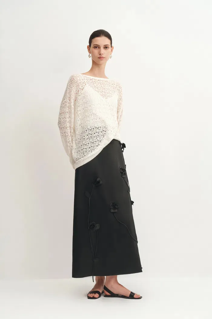 Hana 3D Flora Studded Maxi Skirt in Silk-Wool Satin sold by Fabrique product image thumbnail 2