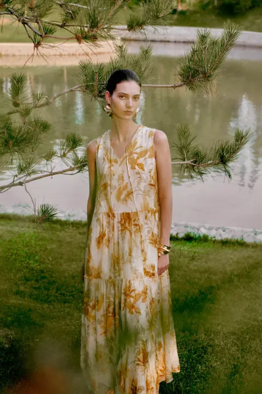 Amelia Sleeveless Maxi Dress in Burnout Silk Georgette made by Fabrique