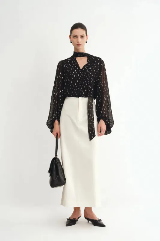 Stars Neck Scarf Blouse Silk Crepe with Metallic Accents made by Fabrique