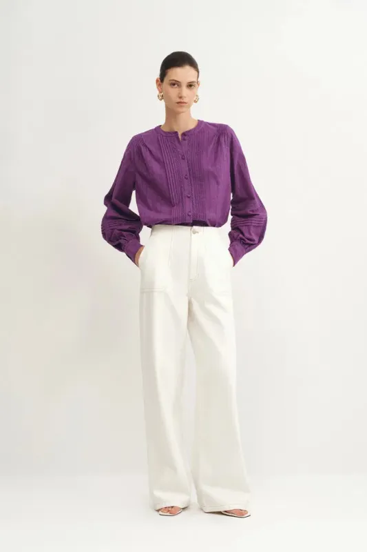 Doreen Crew Neck Top in Embroidered Cotton made by Fabrique
